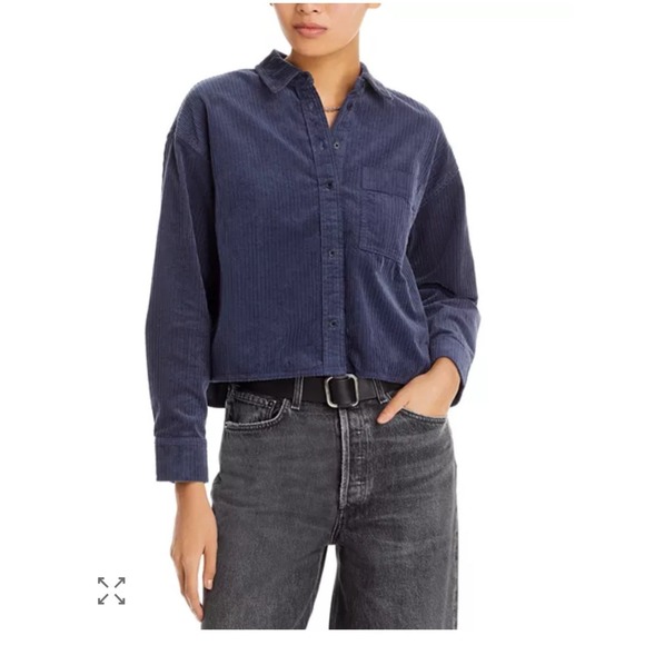 MADEWELL Wide Wale Corduroy Button-Up Shirt Women's Size XS Oversized Navy Blue - Picture 1 of 9